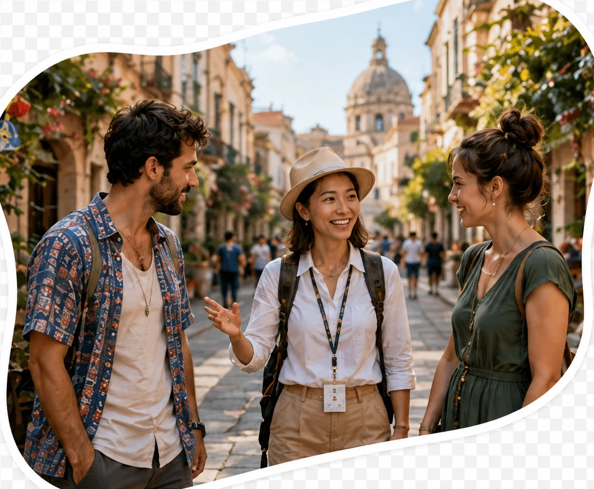 A local host leading a city walk in Valletta, Malta